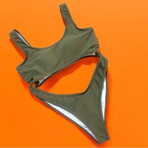 Medium Olive Green One Piece Swimsuit High cut Sexy Cheeky Beach Pool Summer‎